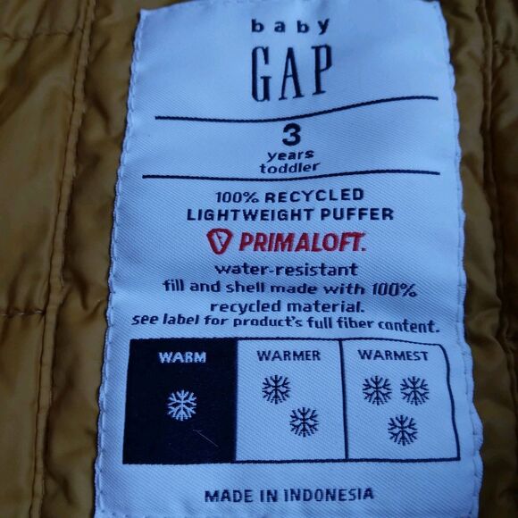 Baby GAP Kids PrimaLoft Lightweight Puffer Jacket Mustard Sz 3Y Water Resistant - Picture 4 of 7